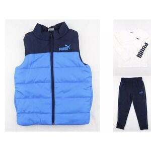 Puma Youth Boys 3 Piece Vest‎ Long Sleeve Tee Legging Set Blue White 5/6 XS NWT